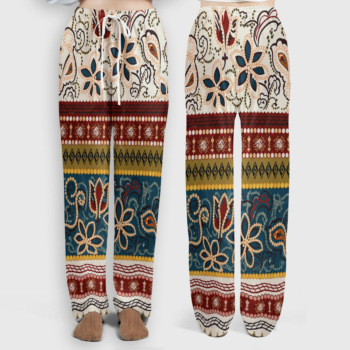 Boho Paisley Floral Stripe Nurse Scrub Set