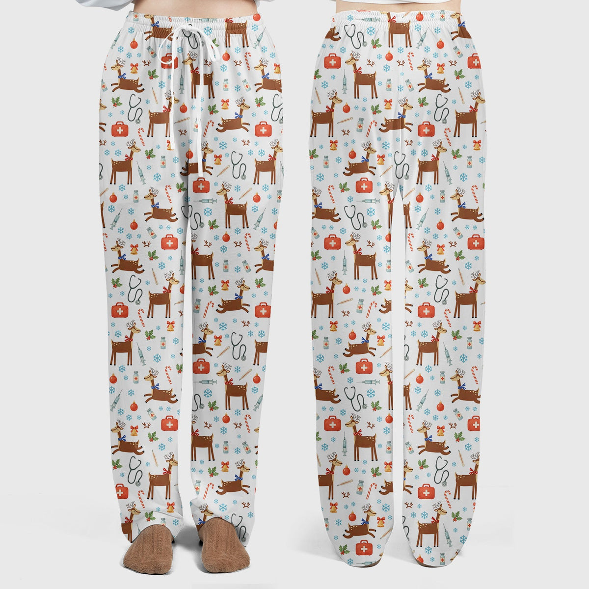 Christmas Reindeer Snowflakes Candy Cane Nurse Scrub Set