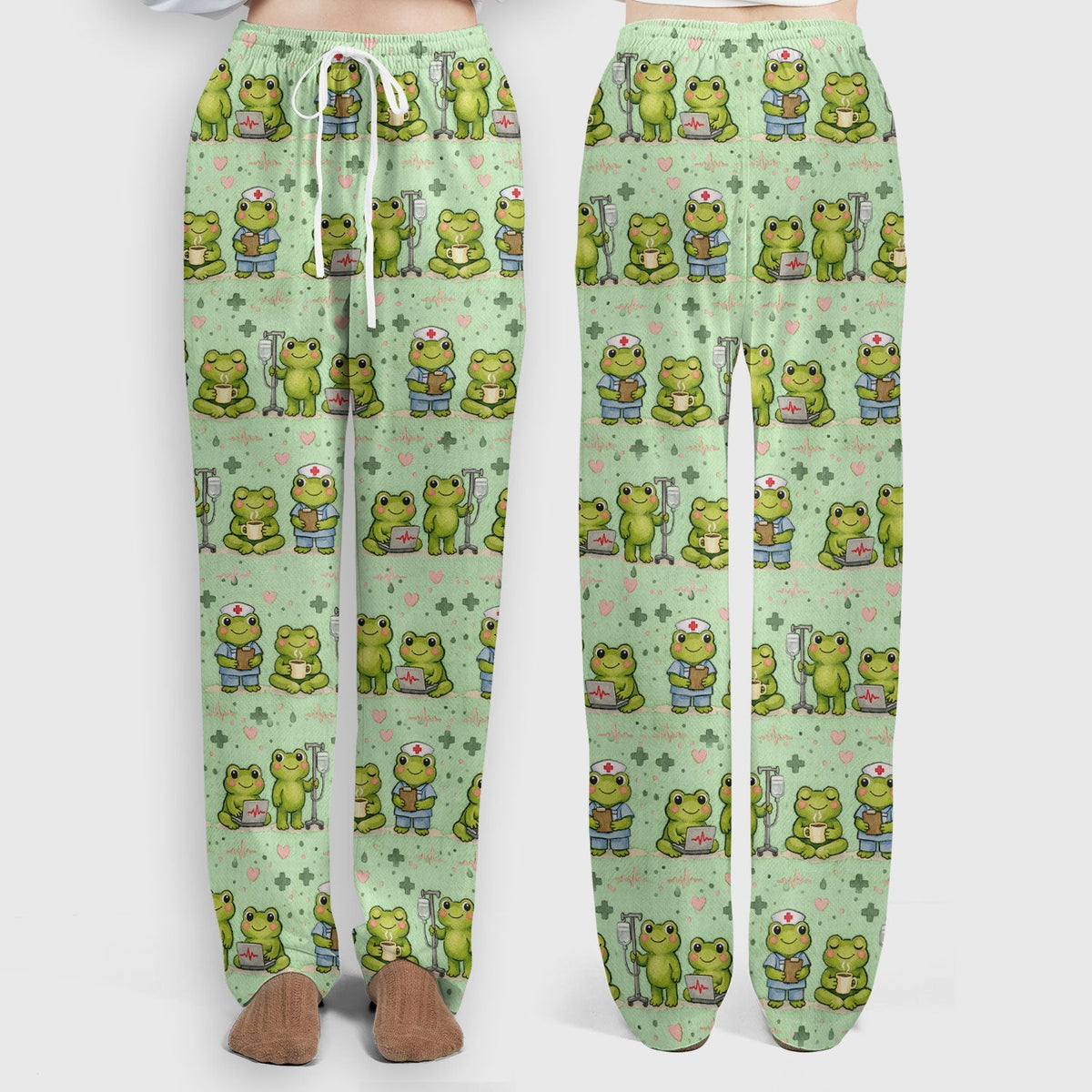 Adorable Frog Various Poses Nurse Scrub Set