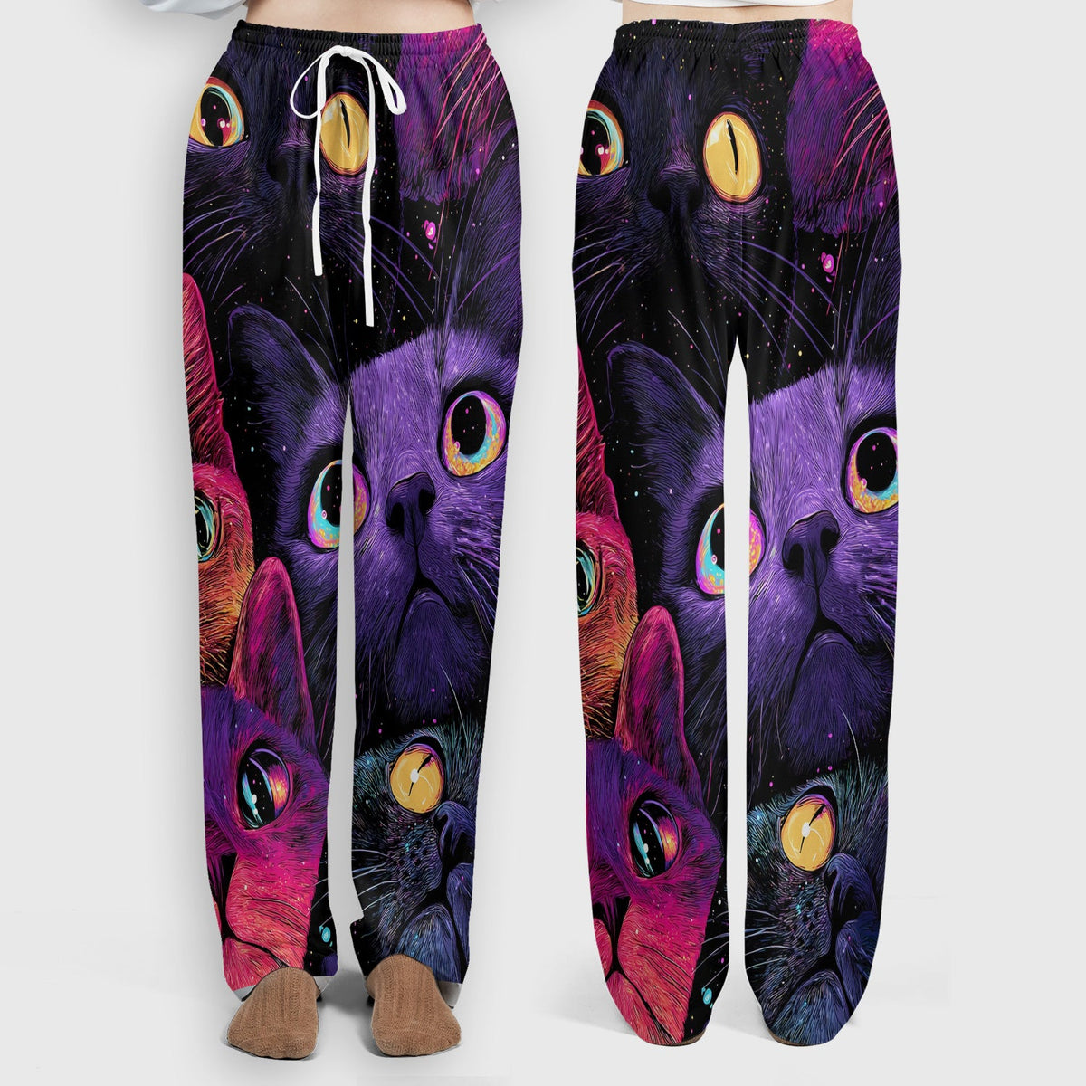 Colorful Neon Cat Faces Nurse Scrub Set