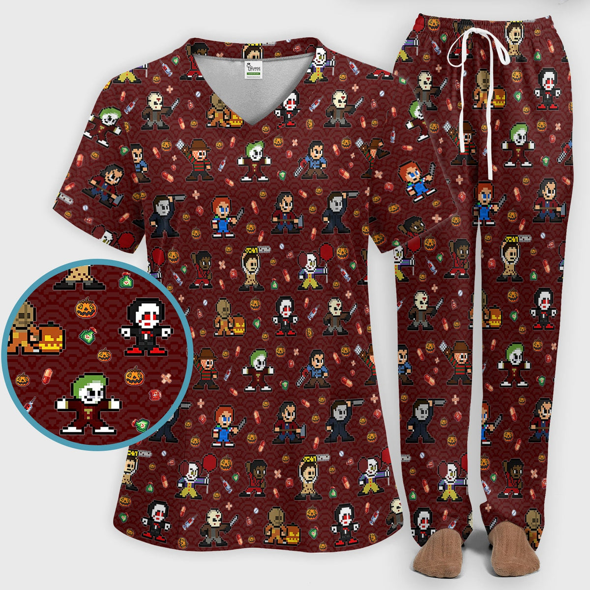 Scary Character Nurse Scrub Set - Halloween Gift