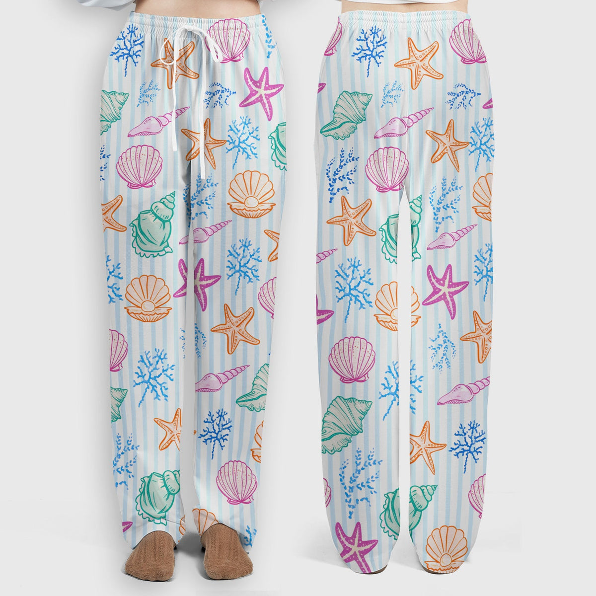 Colorful Seashell Starfish Ocean Stripe Nurse Scrub Set