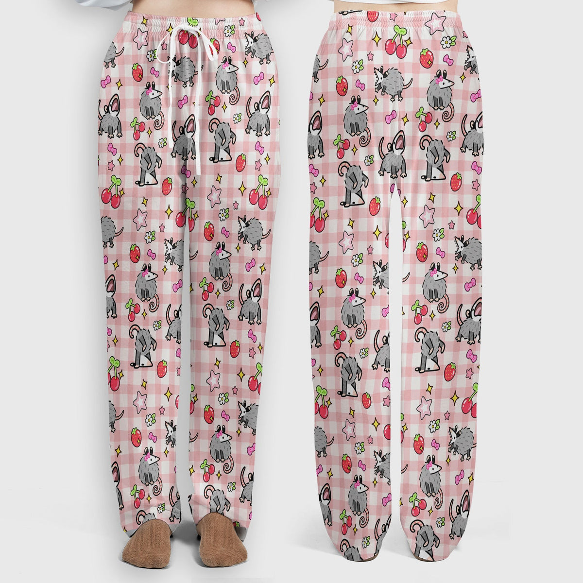 Opossum And Cherries Gingham Nurse Scrub Set