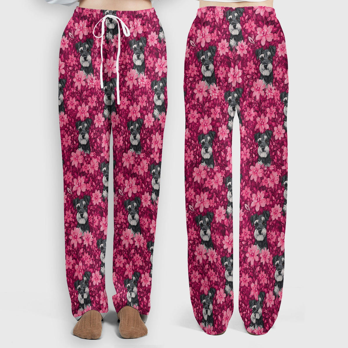 Pink Floral Schnauzer Nurse Scrub Set