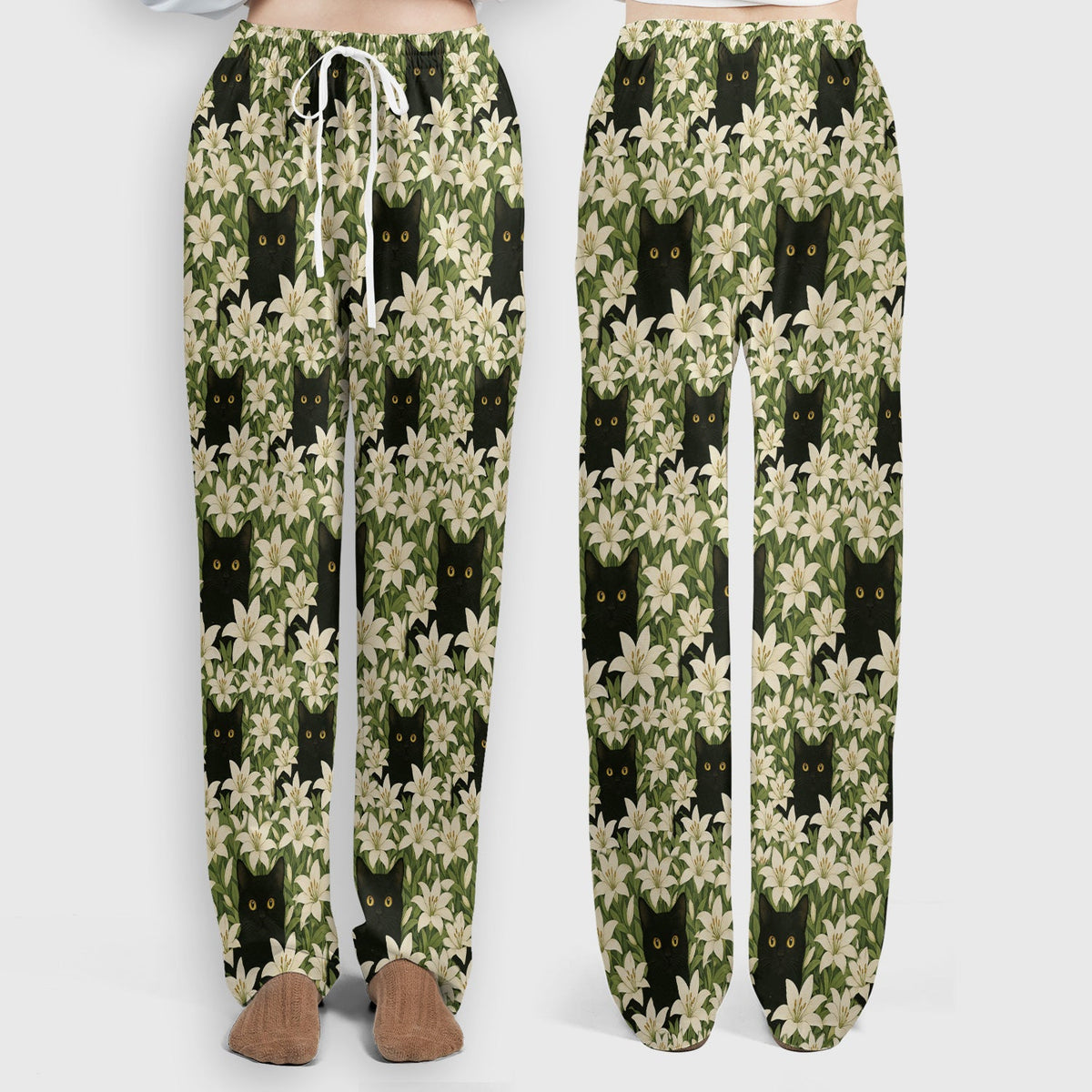 Black Cat Hidden In Lily Garden Nurse Scrub Set