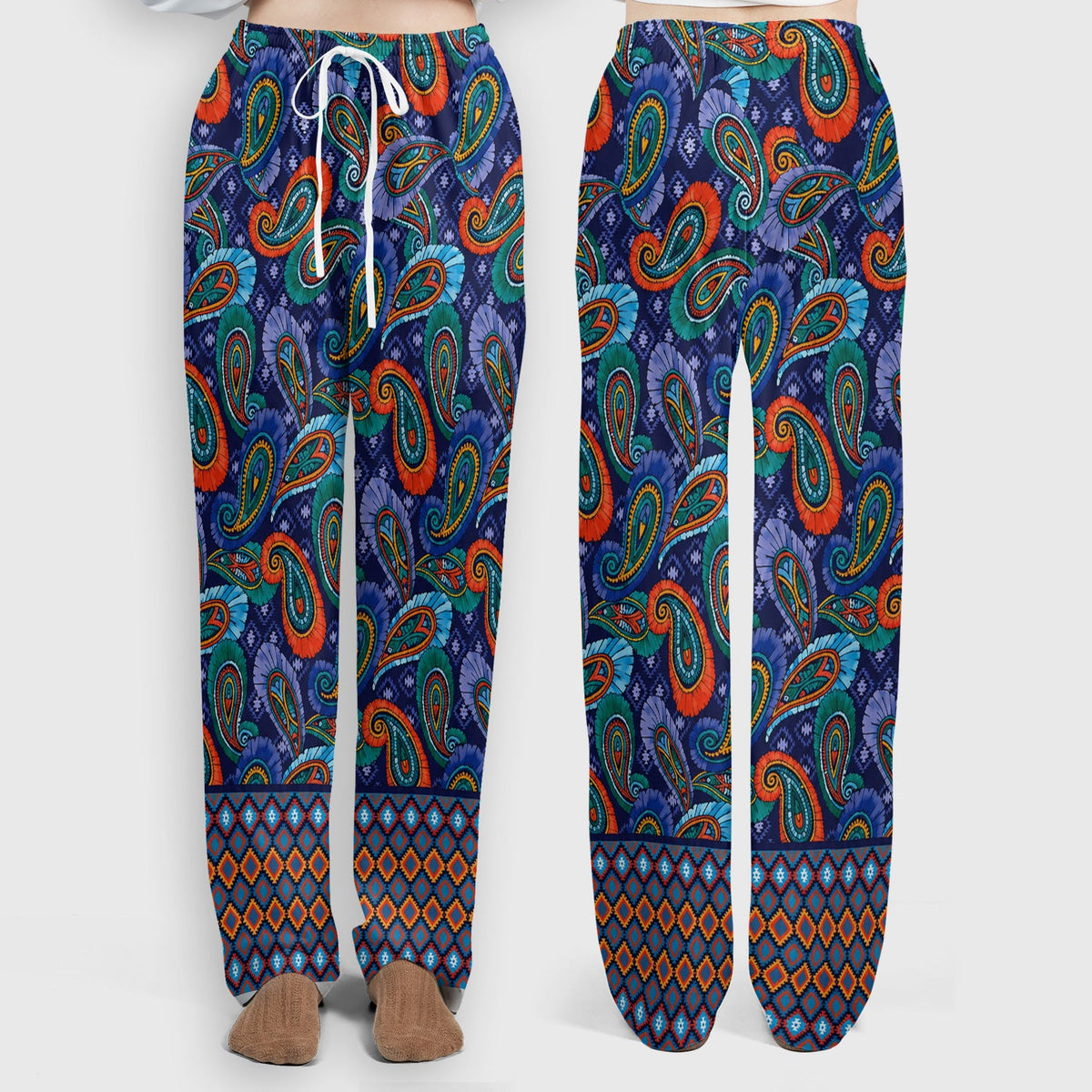 Colorful Paisley Geometric Border Nurse Scrub Set