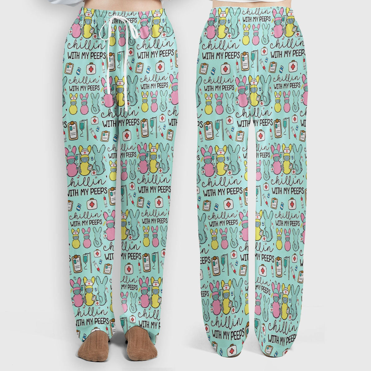 Bunny Nurse Chillin With My Peeps Scrub Set - Easter Gift