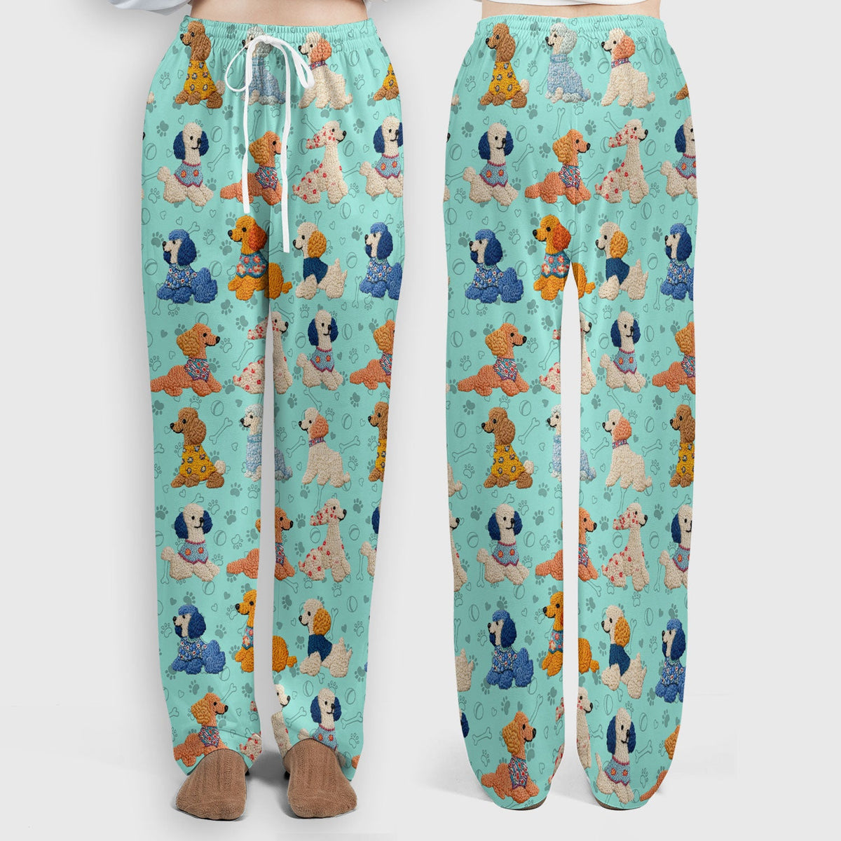 Cute Colorful Poodle Pattern Scrub Set, Scrub Pants and V Neck Top