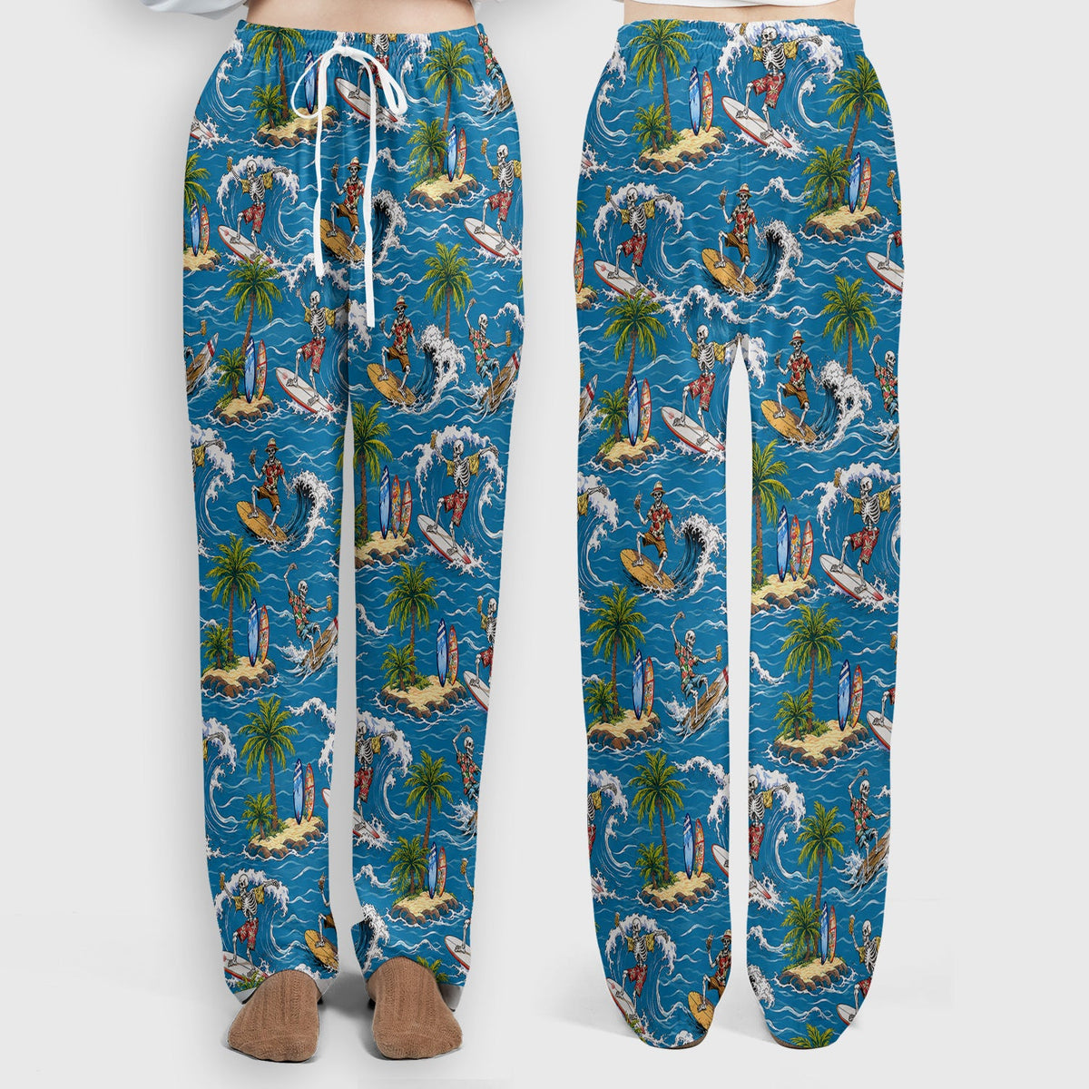 Spooky Tropical Skeleton Surfer Nurse Scrub Set