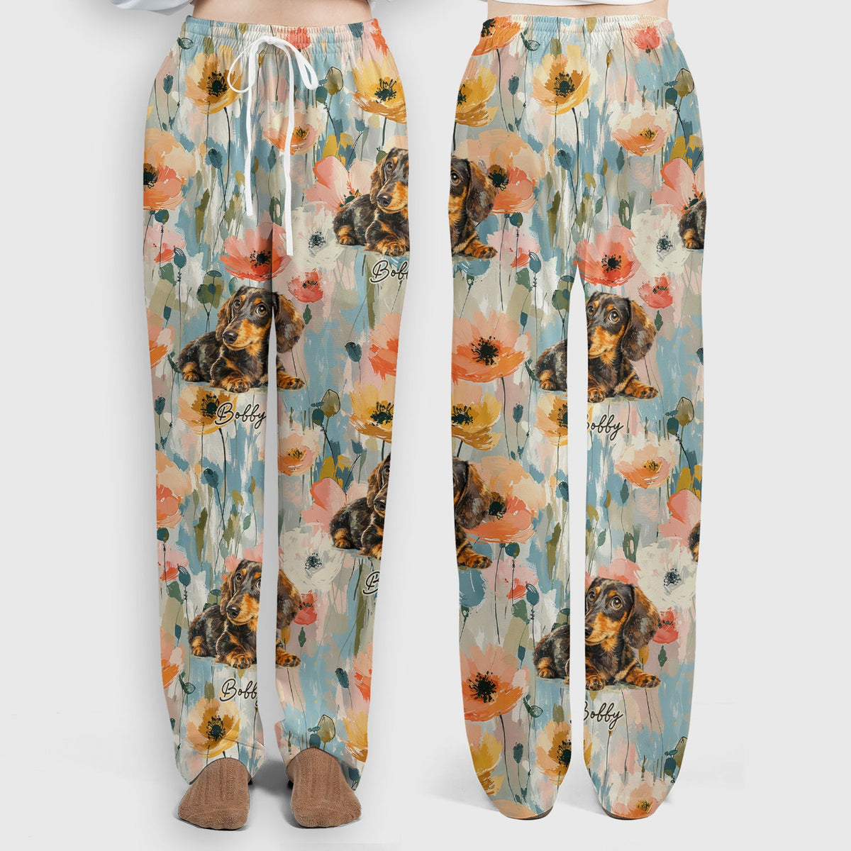 Personalized Dachshund Photo Floral Nurse Scrub Set