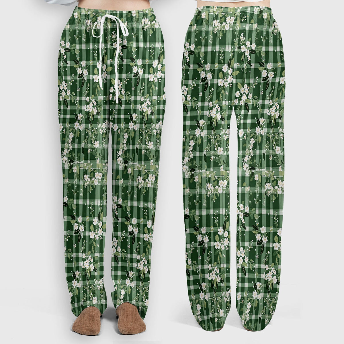 Green Gingham Floral Nurse Scrub Set