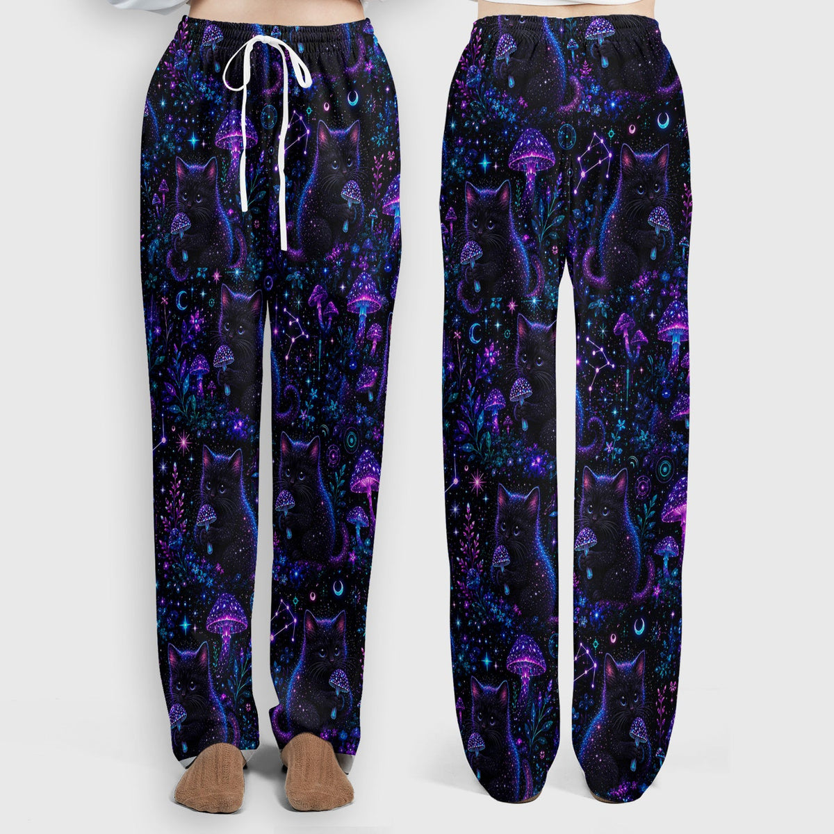 Neon Black Cat Mushroom Galaxy Nurse Scrub Set