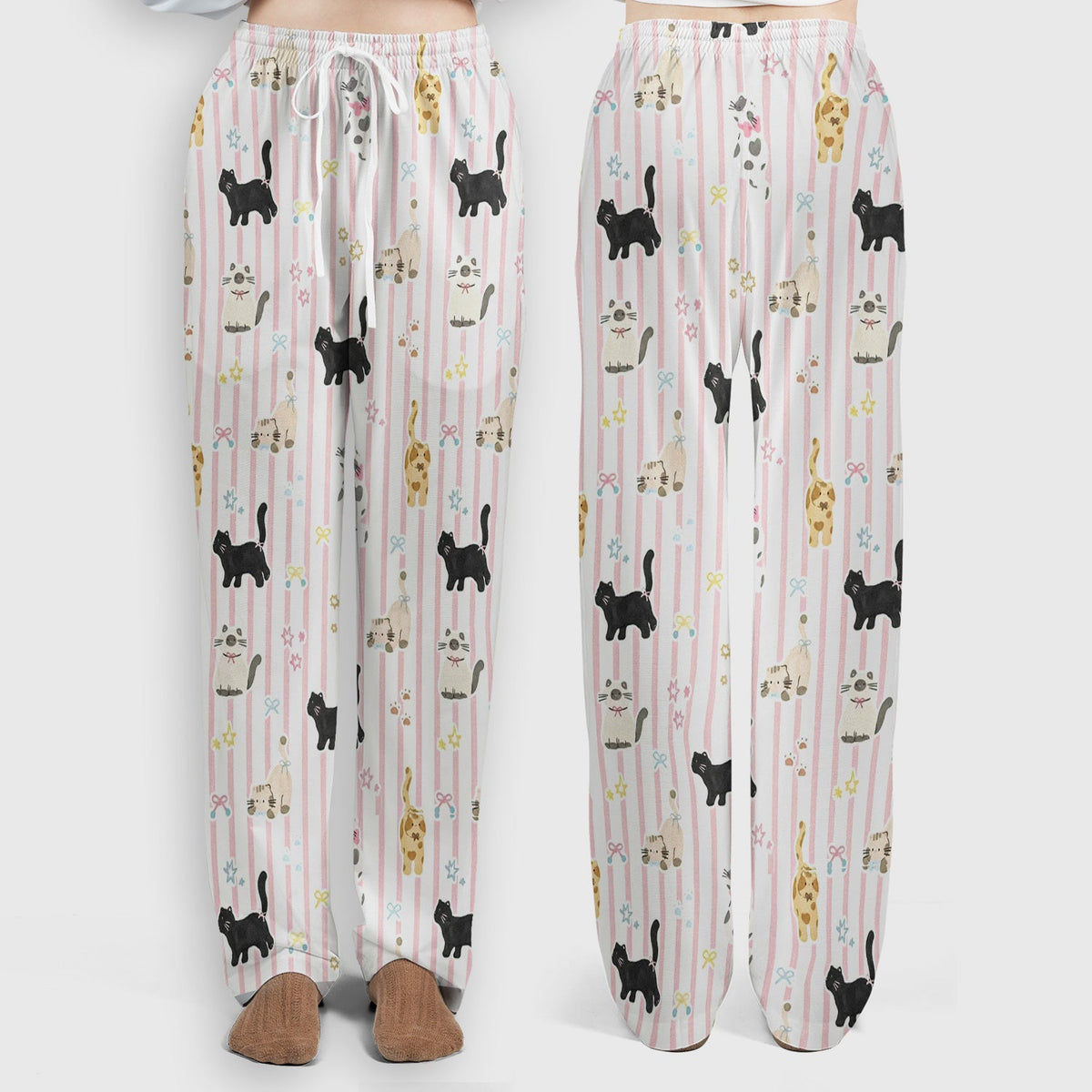 Playful Cat Stripe Ribbon Nurse Scrub Set