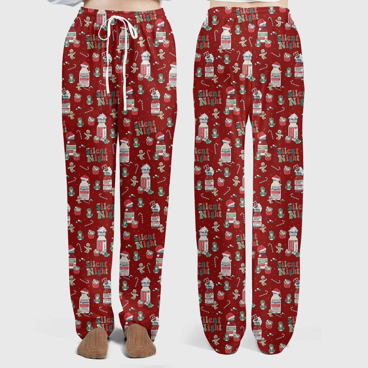 Christmas Medicine Scrub Set for Nurses - Silent Night Propofol Print Scrubs Pants and Top - Funny Holiday Medical Scrub Gift for Women RN CNA LPN