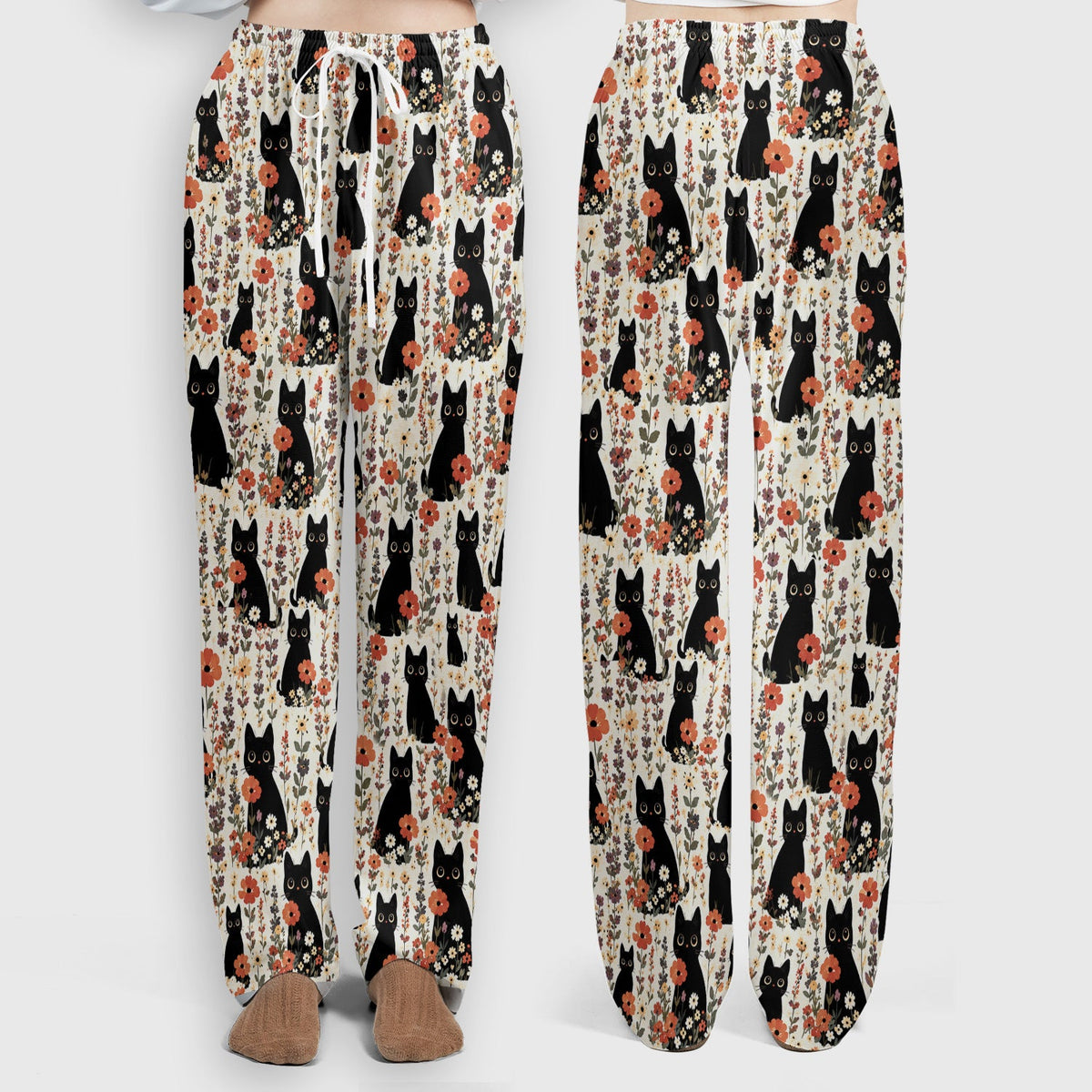 Cute Black Cat Wildflower Nurse Scrub Set