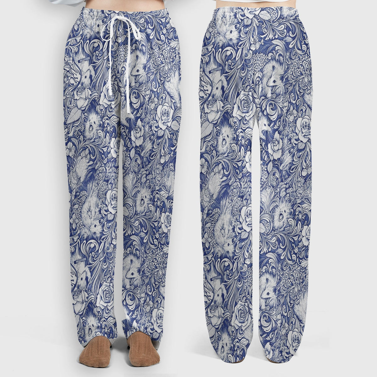 Blue Floral Opossum And Roses Nurse Scrub Set
