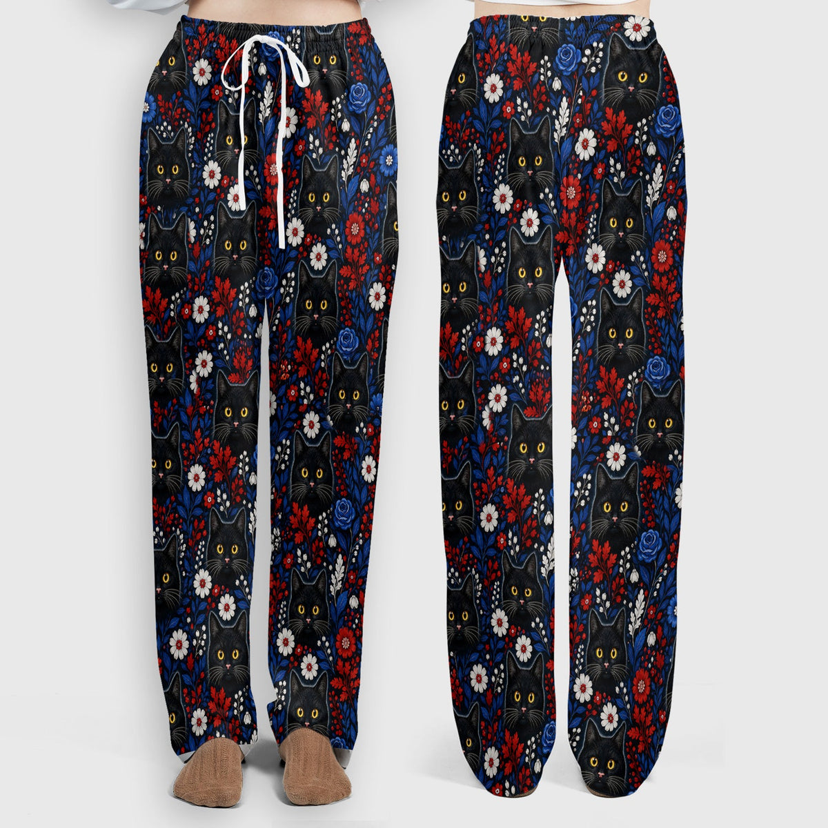Black Cat Nurse Floral Scrub Set