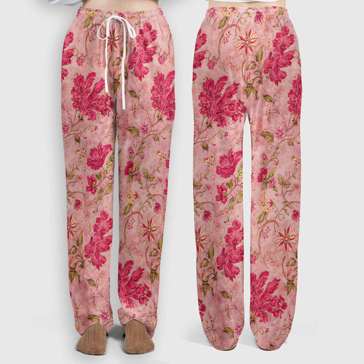 Elegant Pink Floral Vine Nurse Scrub Set