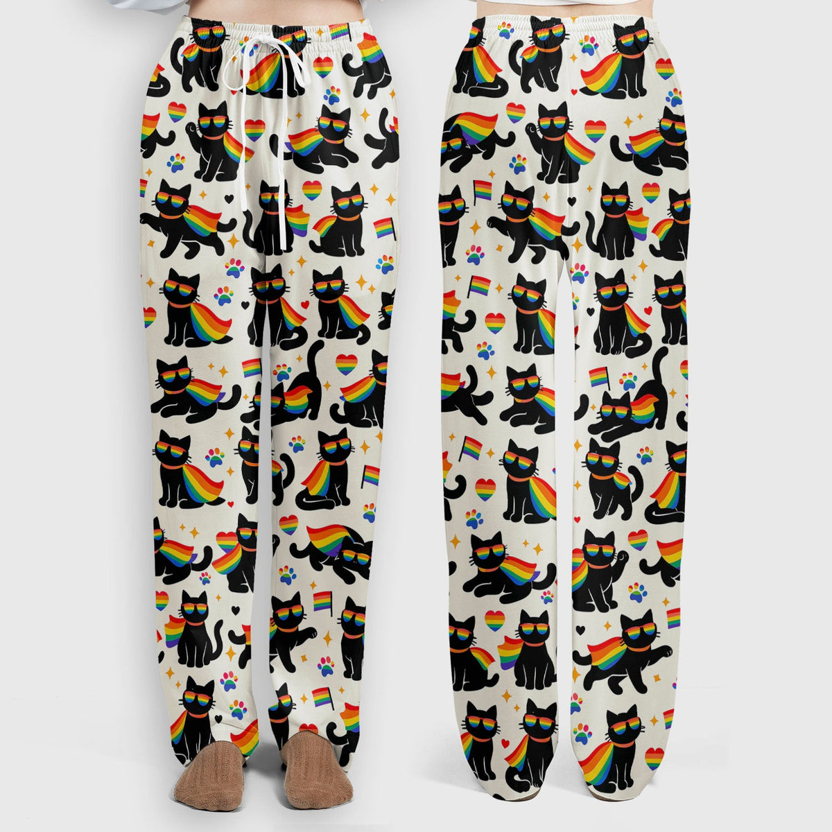 Rainbow Black Cat Pride Pattern Scrub Set, Breathable Med Uniform