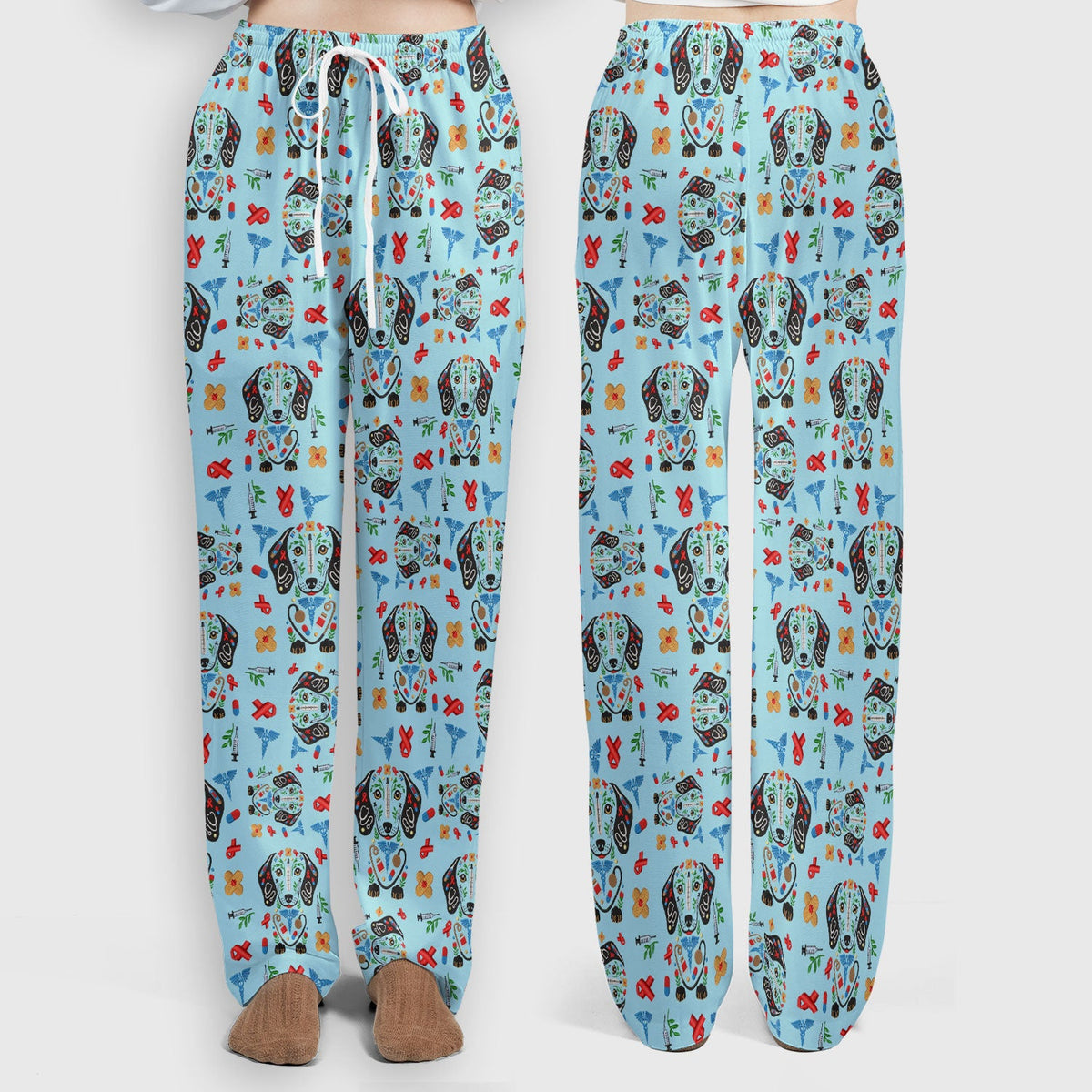 Dachshund Medical Icon Pattern Scrub Set, Women's Scrub Sets