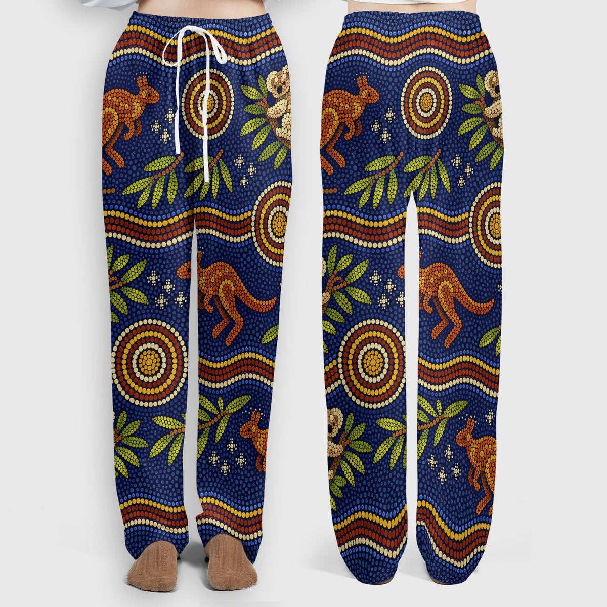 Australian Aboriginal Dot Art Scrub Set, Kangaroo ANd Koala Pattern Nurse Shirt, Breathable Fabrics Nursing Uniform
