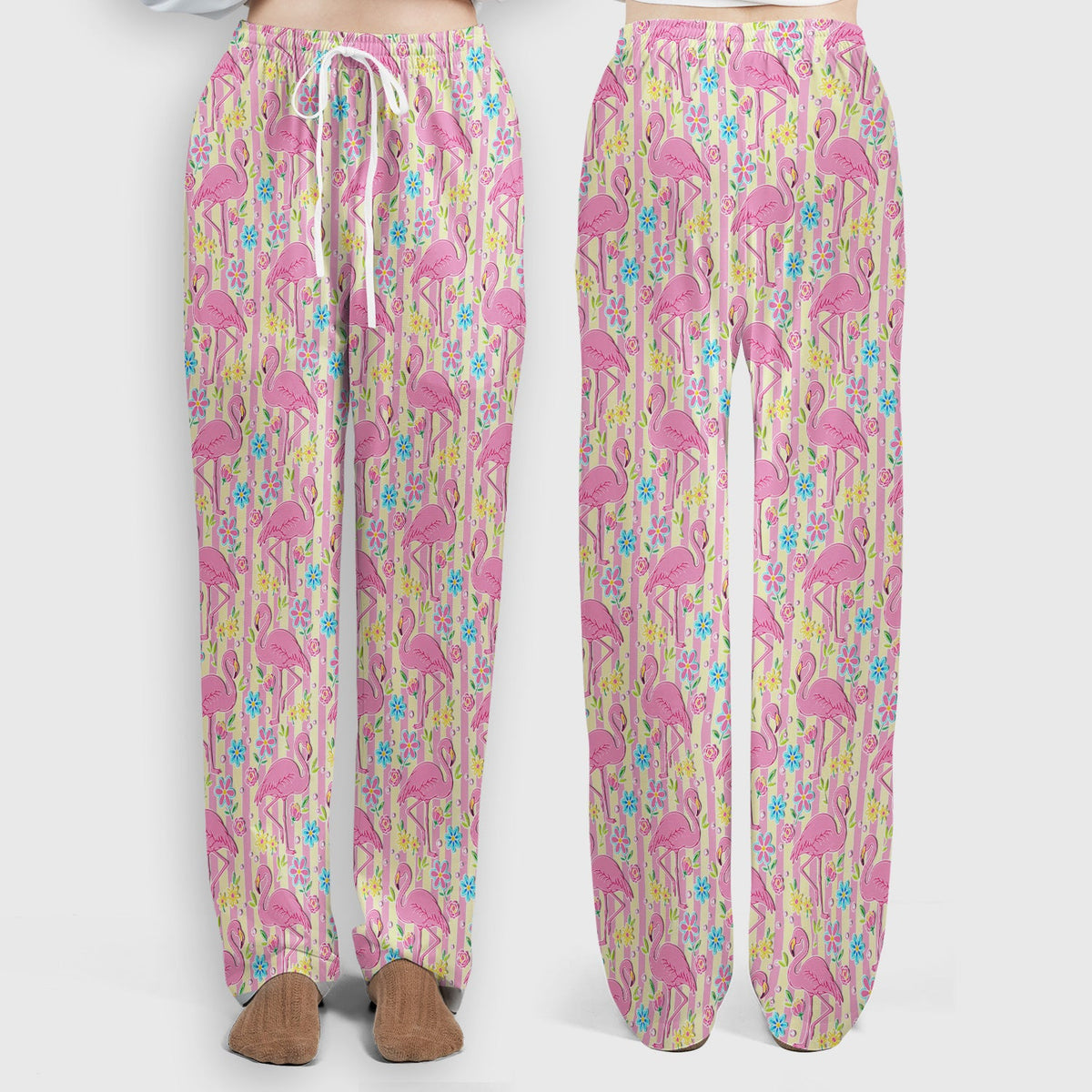 Pink Flamingo Flower Stripe Nurse Scrub Set