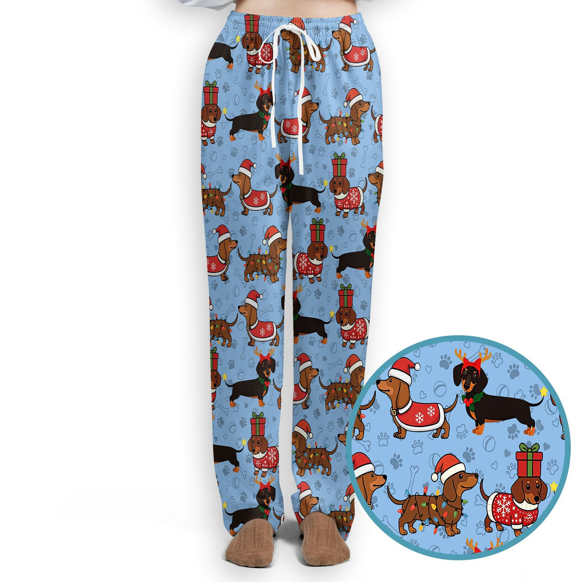 Funny Dachshund Dog Nursing Scrub Pants for Women - Wiener Santa Scrub Set for Nurse - Funny Medical Uniform for RN CNA LPN