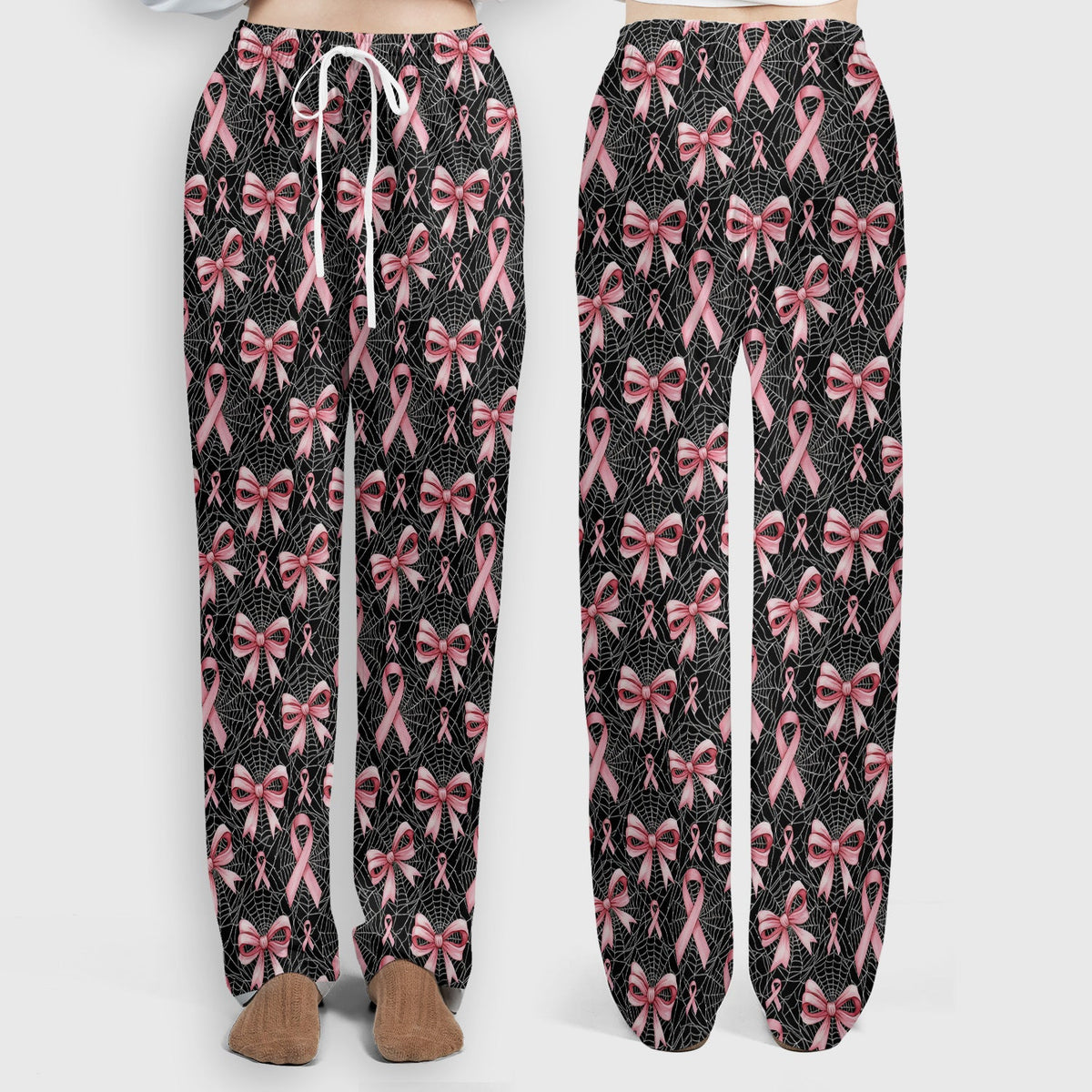 Pink Ribbon Pattern Nurse Scrub Set