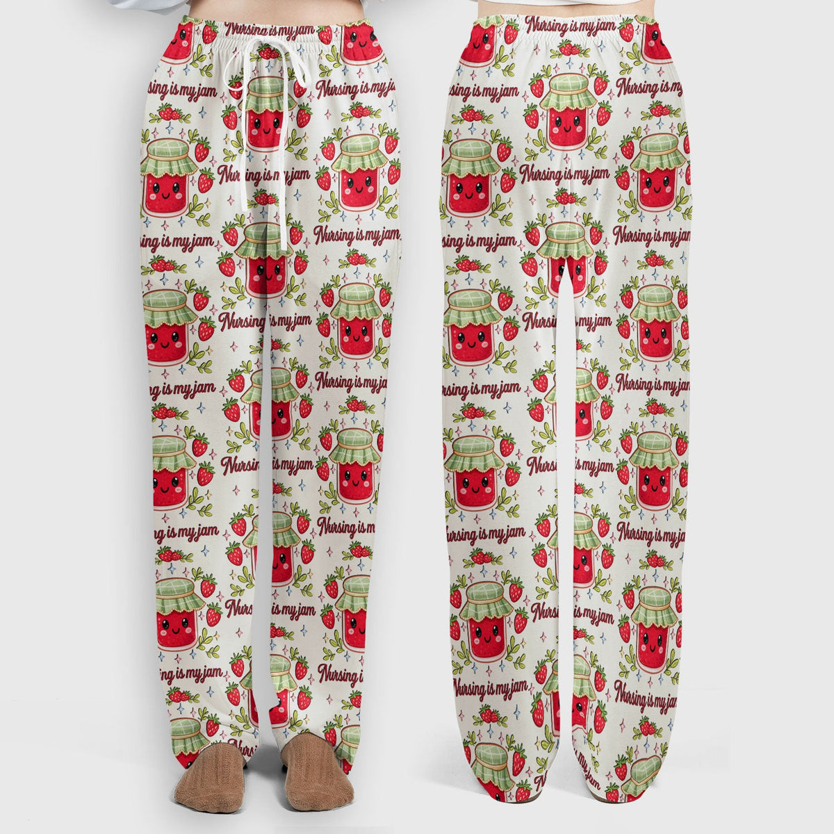 Cute Strawberry Jam Nurse Pattern Scrub Set, Breathable Med Uniform