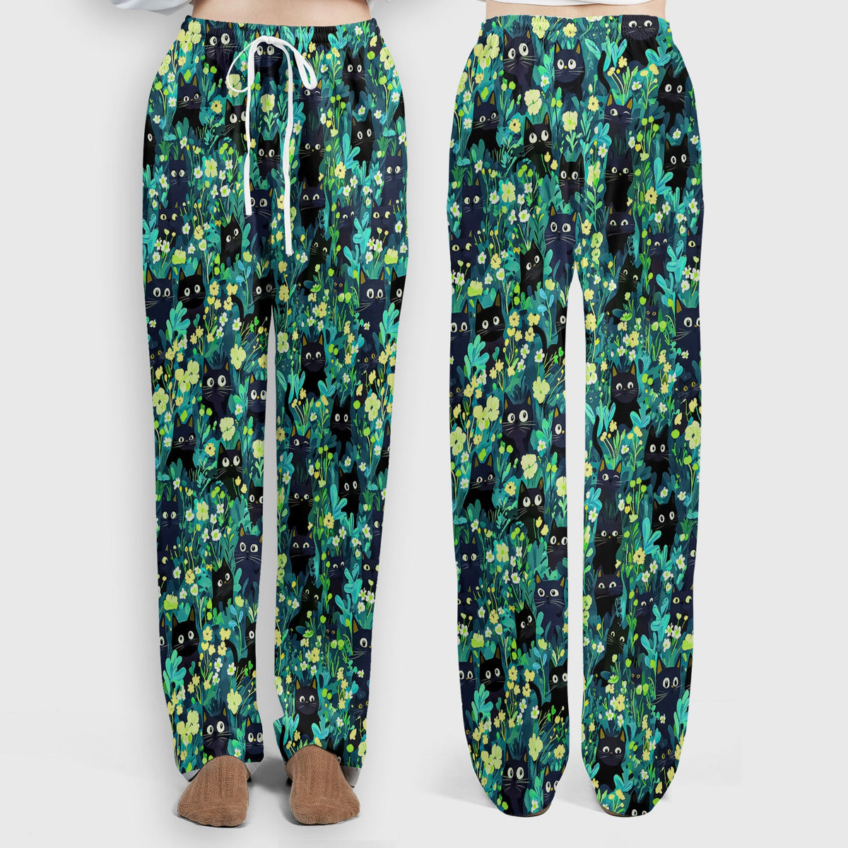Black Cat Floral Nurse Scrub Set