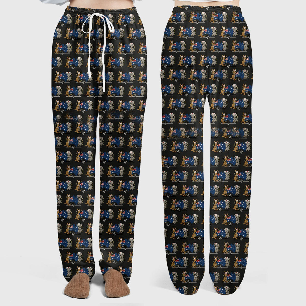 Australian Nurse Scrub Set, Cute Koala Kangaroo Heartbeat Pattern Shirt,  Breathable Fabrics Nursing Uniform