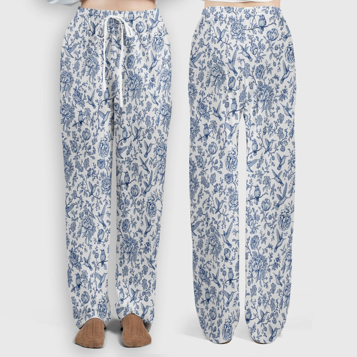 Blue Toile Hummingbird Floral Nurse Scrub Set