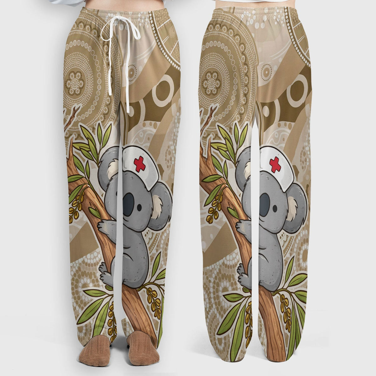 Australian Indigenous Inspired Dot Art Scrub Set, Cute Koala Pattern Nurse Shirt, Comfortable Scrubs For Nursing