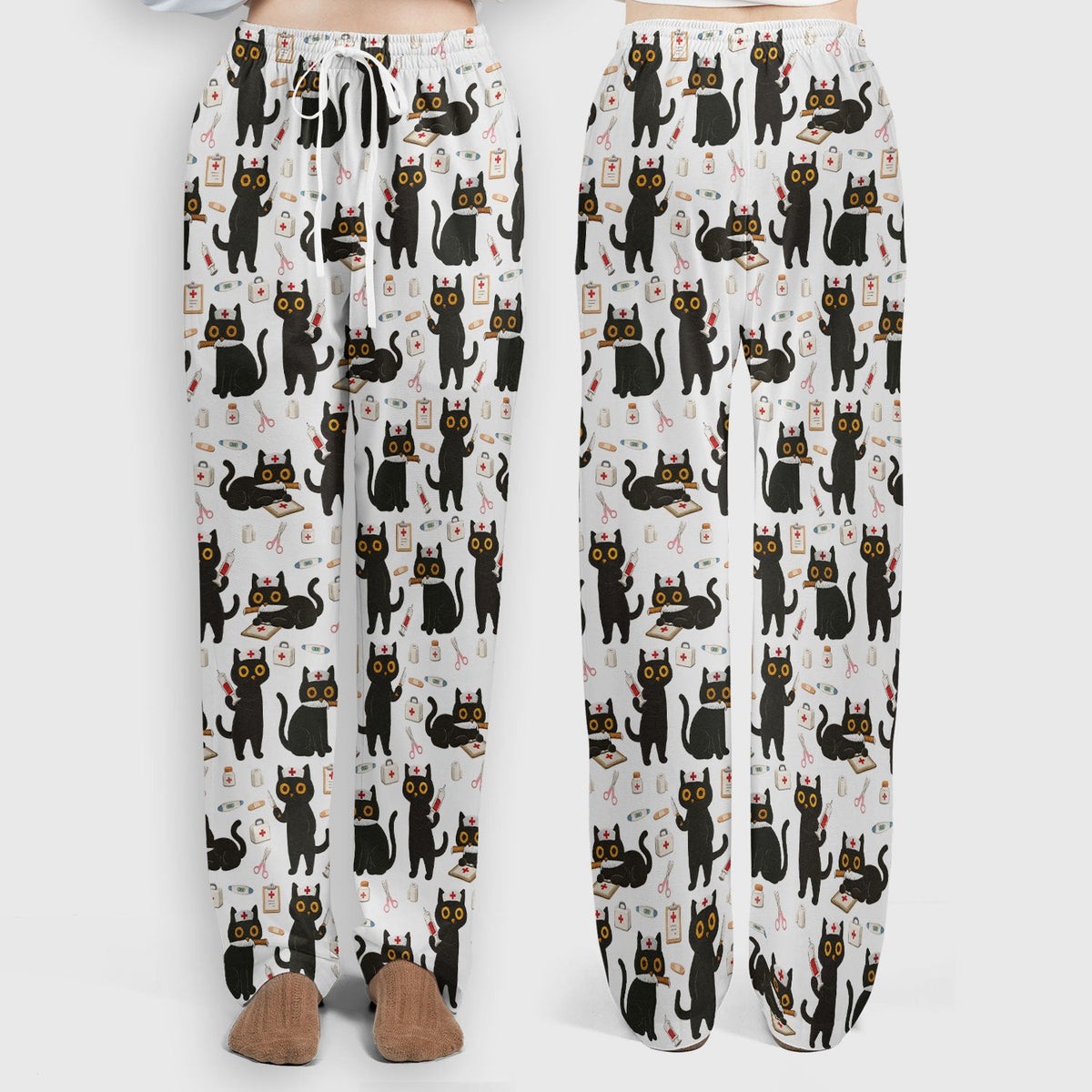 Cute Teal Black Cat Nurse Scrub Set