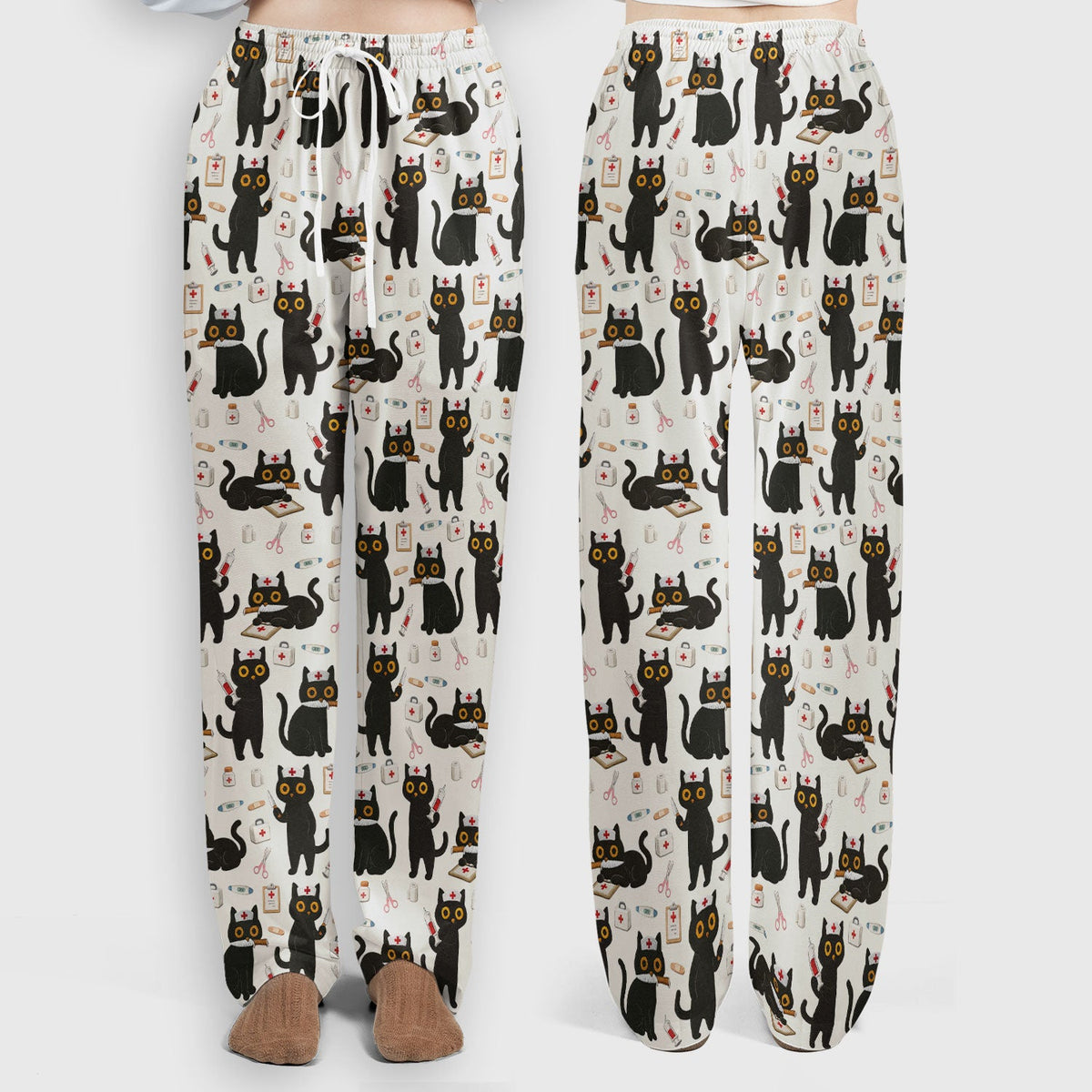 Cute Teal Black Cat Nurse Scrub Set