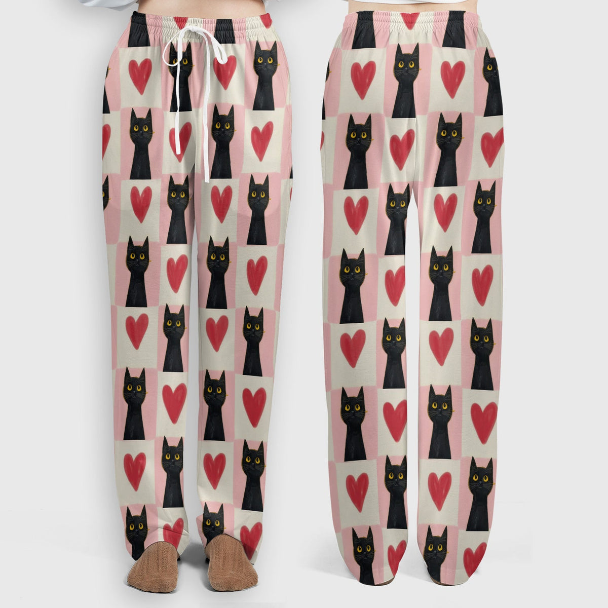 Cute Black Cat Heart Nurse Scrub Set