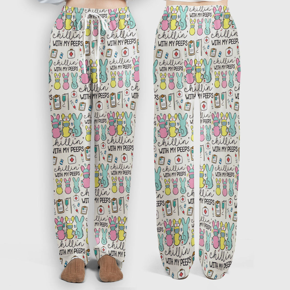 Bunny Nurse Chillin With My Peeps Scrub Set - Easter Gift