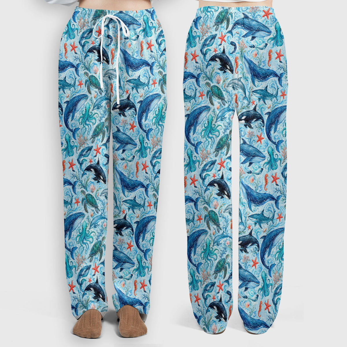 Watercolor Ocean Wildlife Scene Nurse Scrub Set