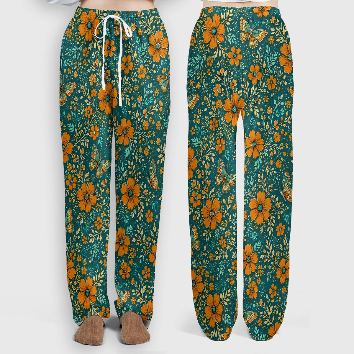 Orange Floral Butterfly Vine Nurse Scrub Set