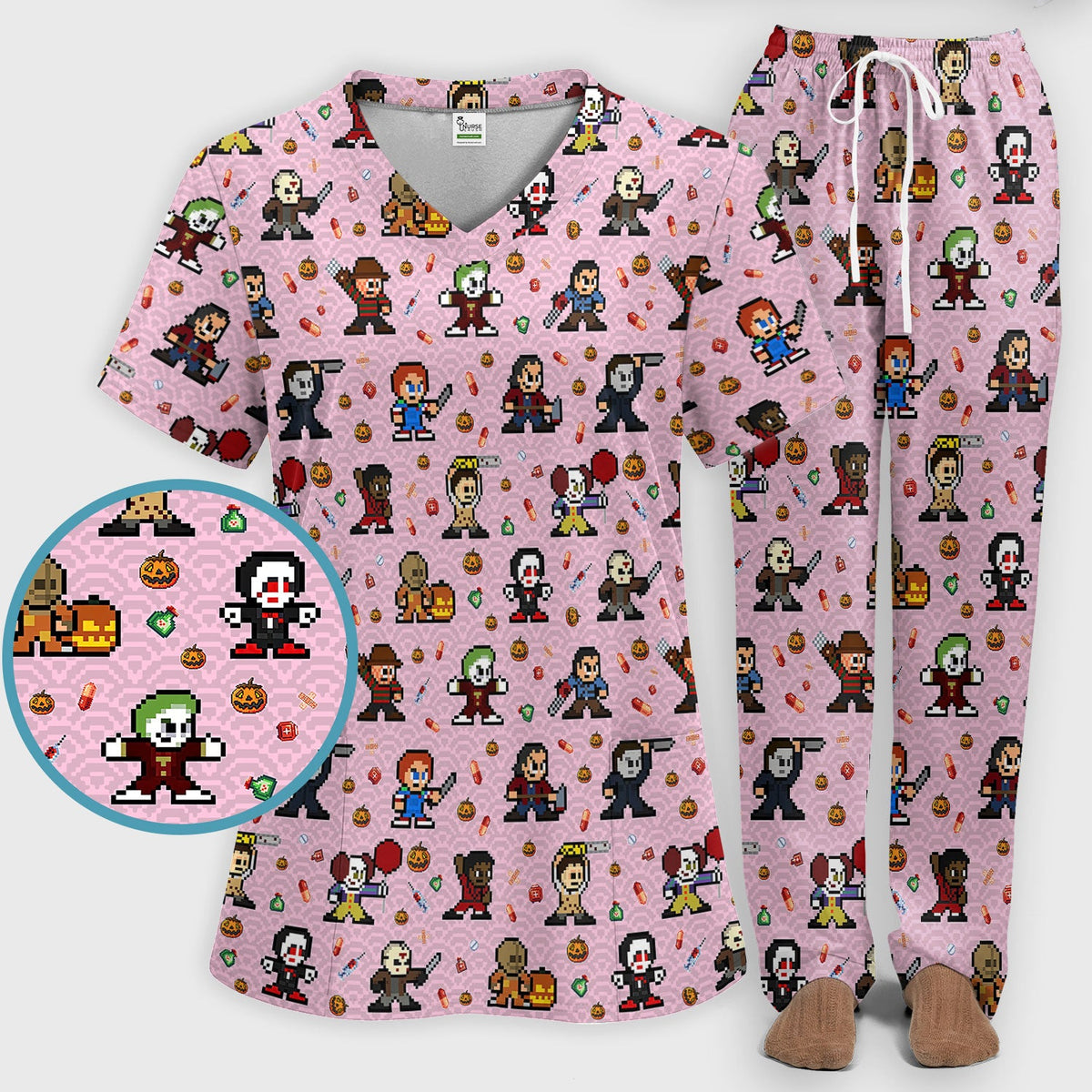 Scary Character Nurse Scrub Set - Halloween Gift