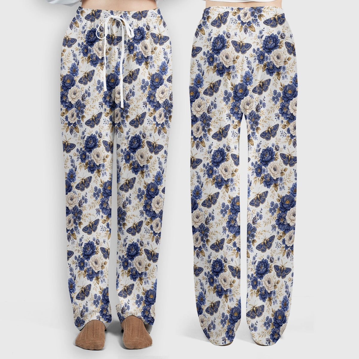Cute Blue Floral Moth Nurse Scrub Set