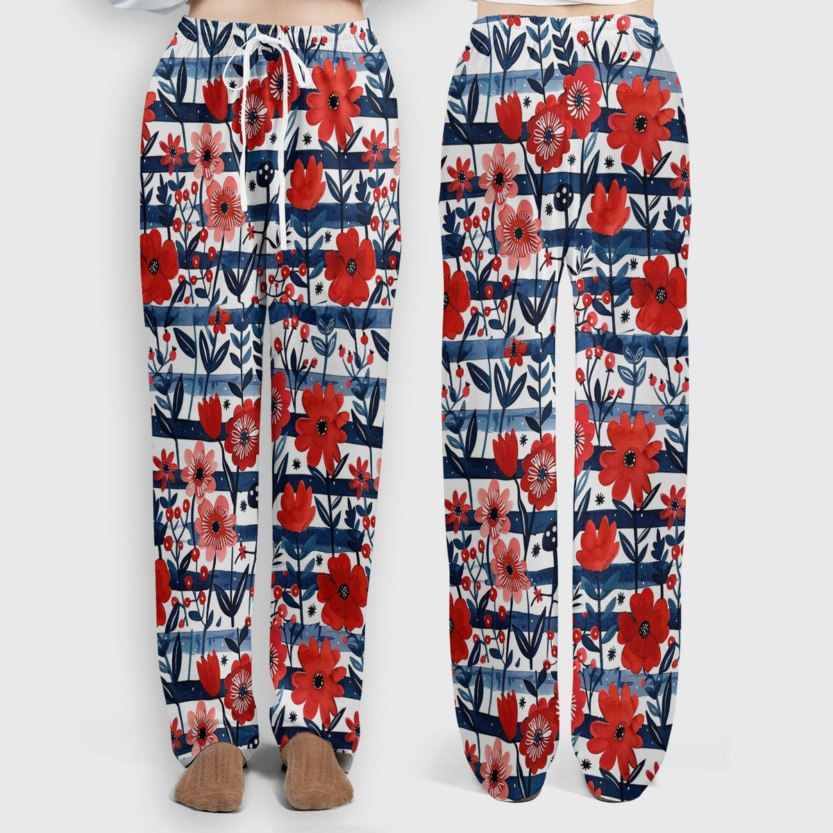 Red Poppy Navy Stripe Nurse Scrub Set
