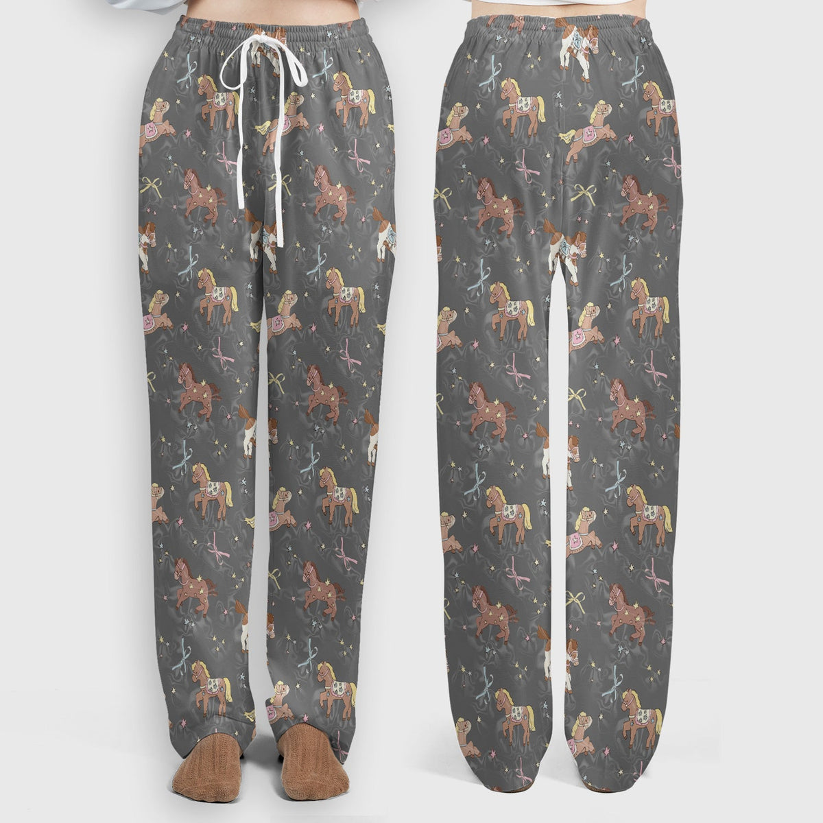 Cute Pony Star Pattern Scrub Set, Breathable Med Uniform
