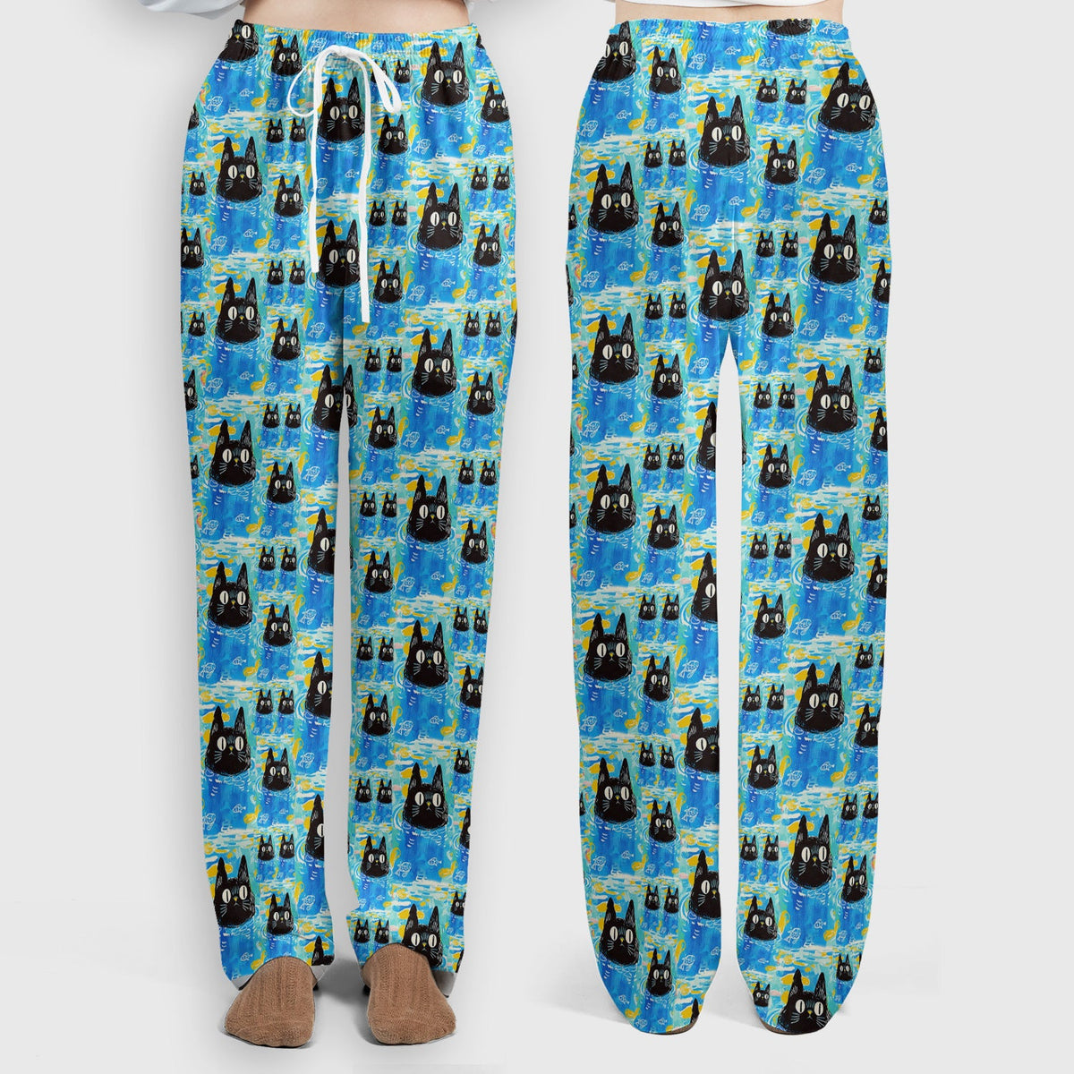 Black Cat Swimming In Blue Water Nurse Scrub Set
