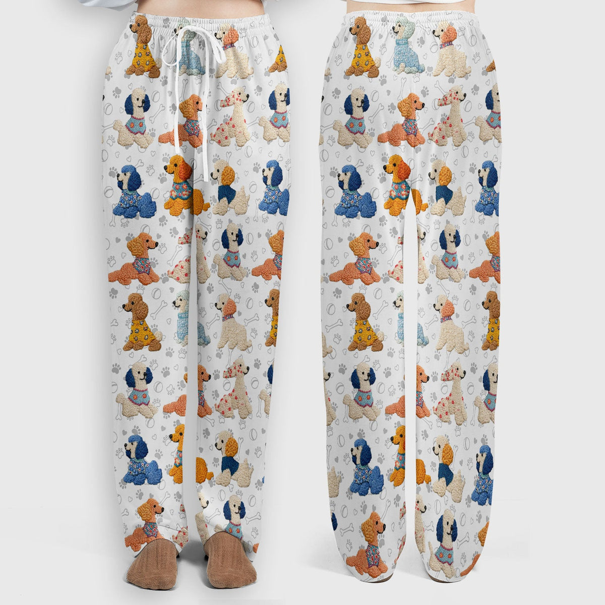 Cute Colorful Poodle Pattern Scrub Set, Scrub Pants and V Neck Top