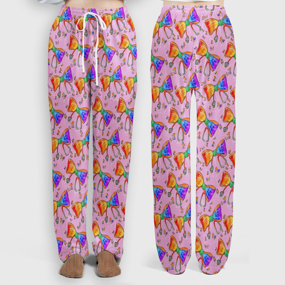 Colorful Rainbow Bow Stethoscope Nurse Scrub Set