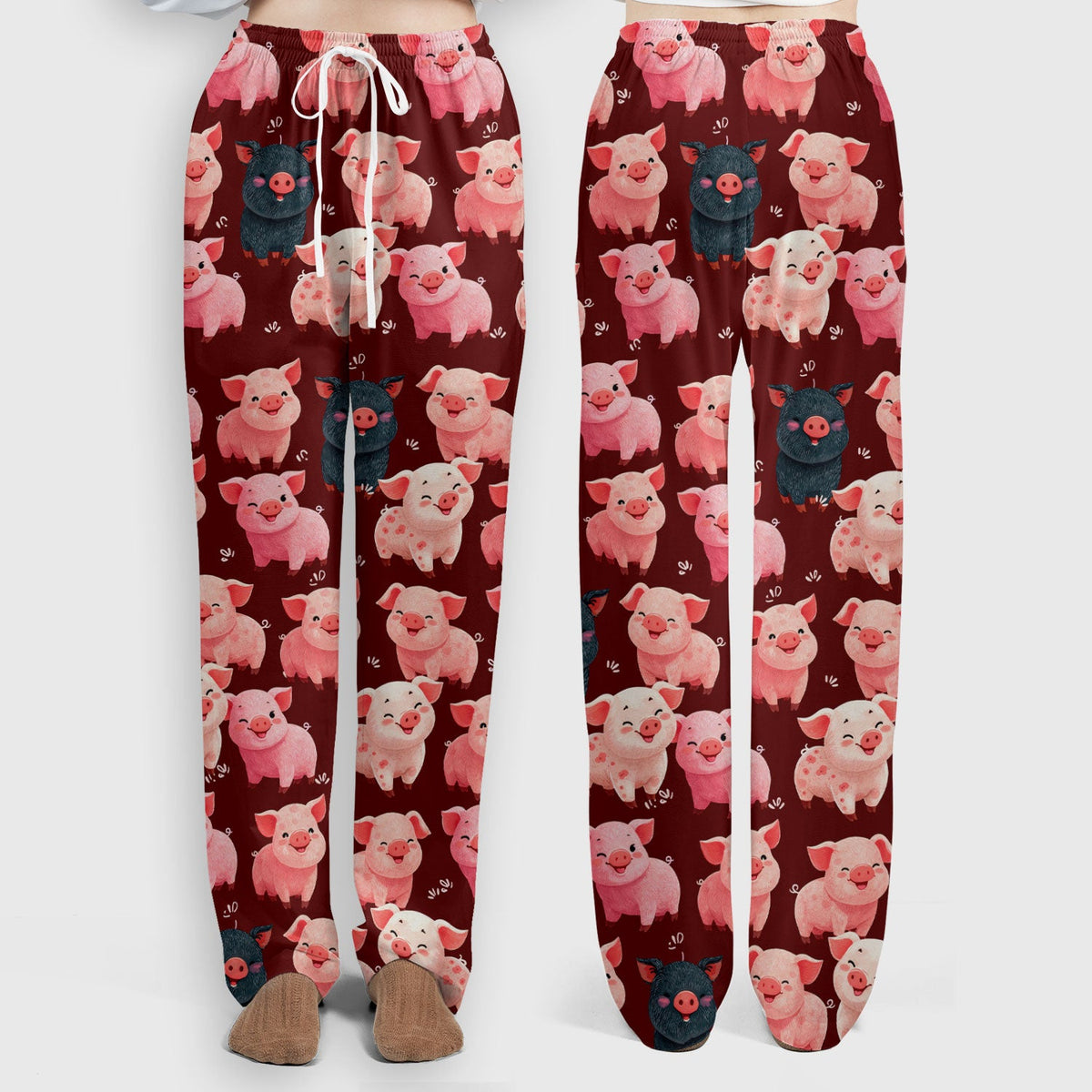 Funny Farm Pig Cartoon Pattern Scrub Set, Nurse Uniform Scrubs Set