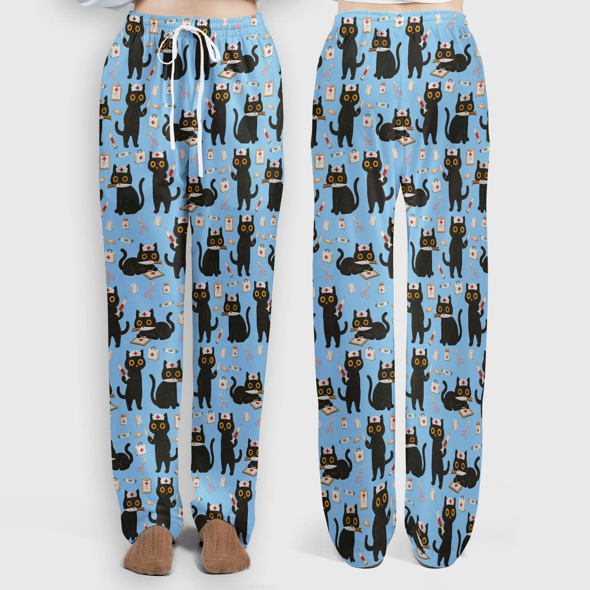 Cute Teal Black Cat Nurse Scrub Set
