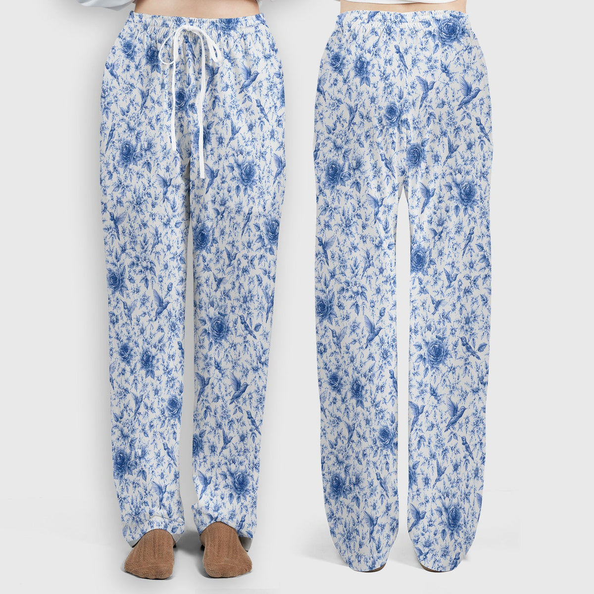Blue Floral Hummingbird Toile Nurse Scrub Set
