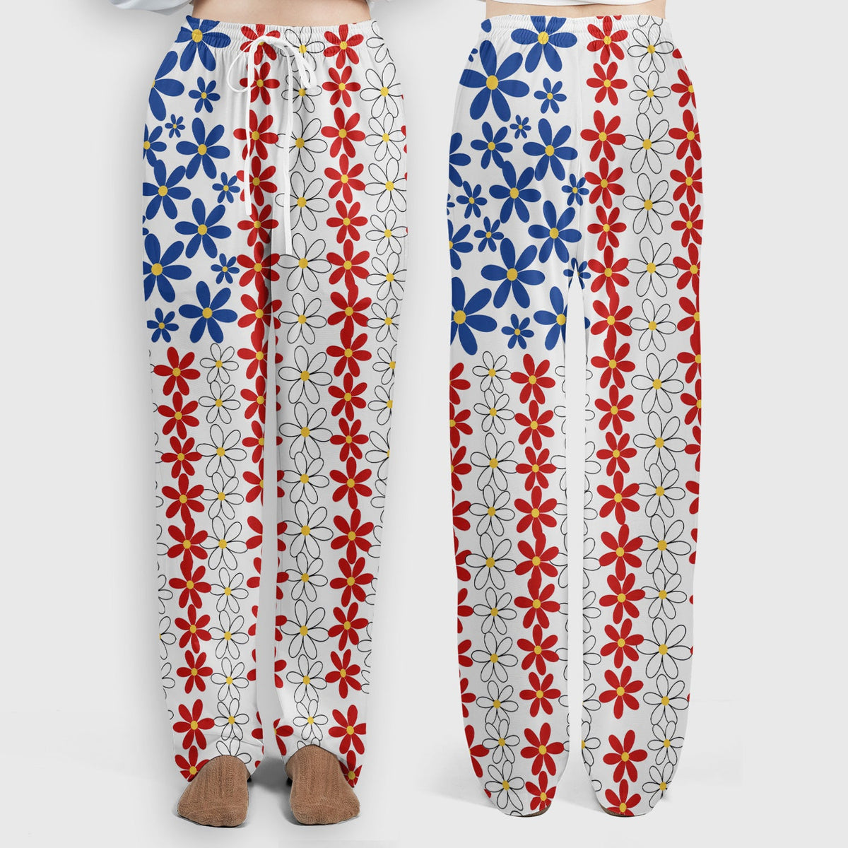 Retro Red Blue Daisy Nurse Scrub Set
